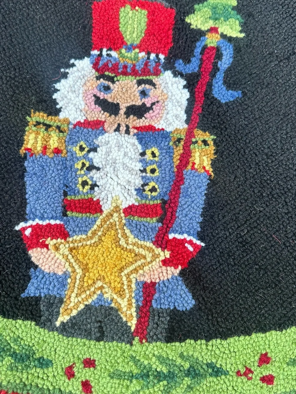 Hand hooked Wool nutcracker Christmas tree skirt
